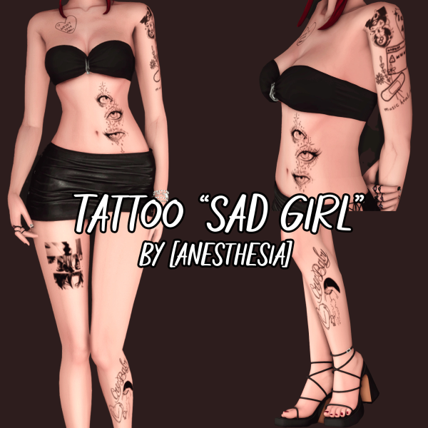 Mix [anesthesia] Sad Girl tattoo by simsfinds - The Sims 4 Custom Content