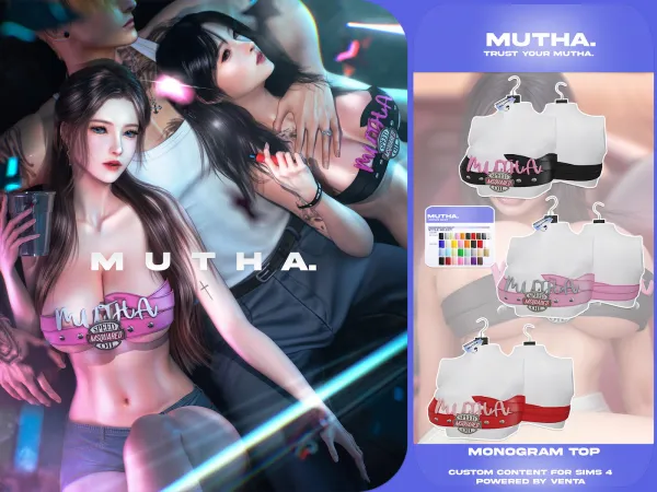 Alpha MUTHA Monogram Top (Sample) - The Sims 4 Custom Content