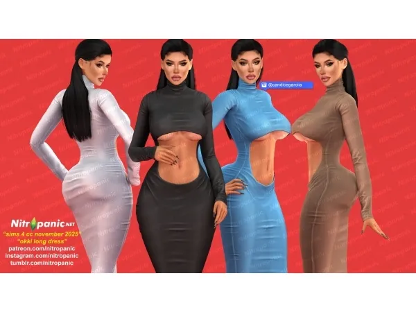 Alpha Nitropanic_Okki Long Dress - The Sims 4 Custom Content