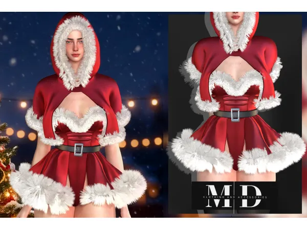 Alpha Christmas mini dress with sheer details - The Sims 4 Custom Content