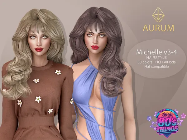 Alpha Michelle Hairstyle 80s Blowout Layers with Curtain Bangs (Left and right sides) - The Sims 4 Custom Content