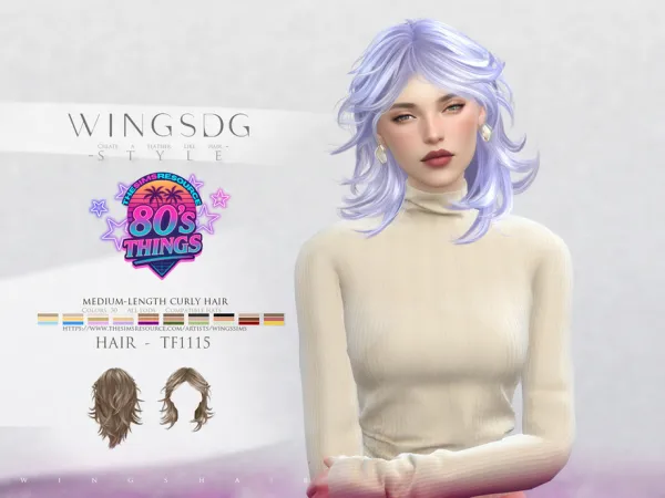 Sims 4 WINGS-TF1115-medium-length curly hair by wingssims