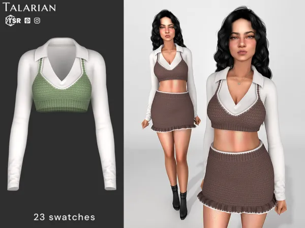 Sims 4 Jacqueline Knitted Crop Top Layered Over Shirt by talarian
