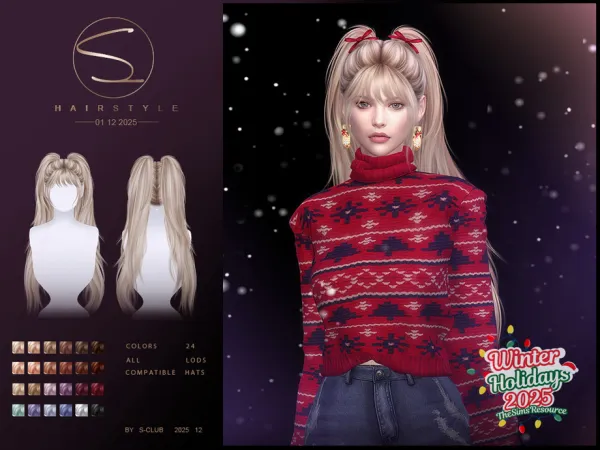 Sims 4 (Winter Holidays) S-Club_011225_ double ponytail by S-Club