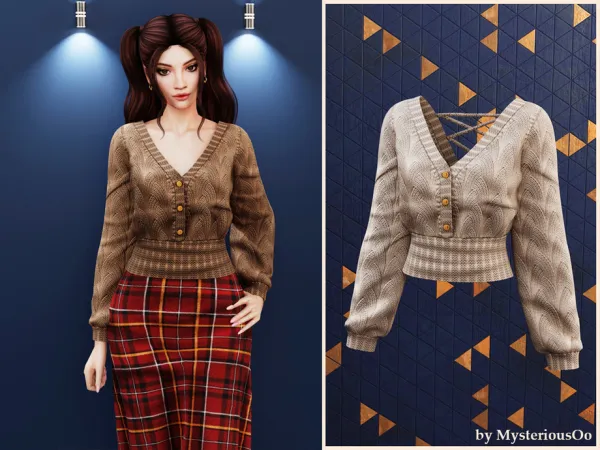 Alpha Open back lace tie knit sweater by MysteriousOo - The Sims 4 Custom Content