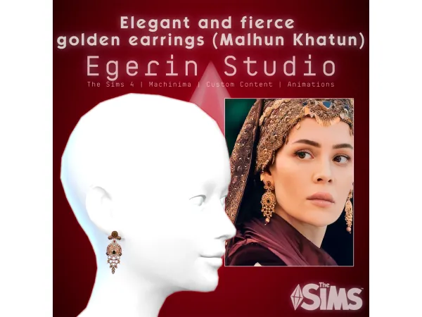 Mix [Egerin] Elegant and fierce golden earrings (Malhun Khatun) - The Sims 4 Custom Content