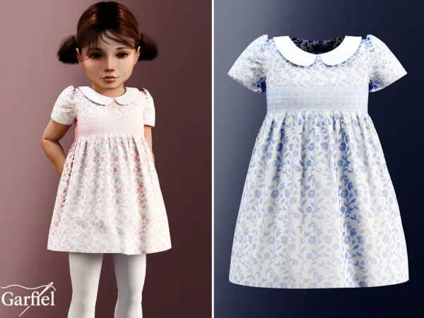 Alpha Toddler Soft floral dress with classic collar by Garfiel - The Sims 4 Custom Content