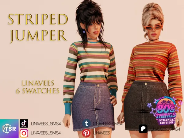 Alpha 80's Things NANCY STRIPED JUMPER by linavees - The Sims 4 Custom Content