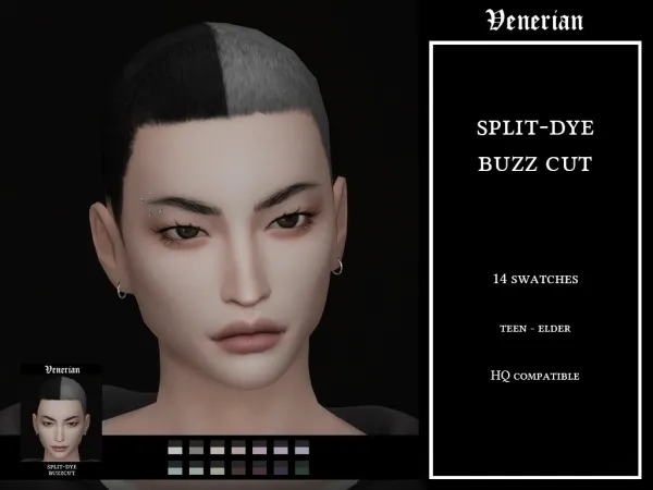 Maxis Match Split Dye Buzz Cut by Venerian - The Sims 4 Custom Content