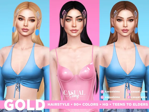 Alpha Gold Hairstyle With Bangs [SIMSFINDS] - The Sims 4 Custom Content
