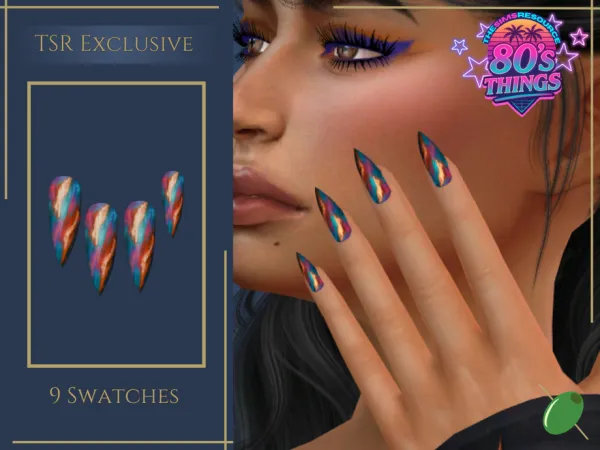 Alpha Retro Abstract Art Stiletto Nails - The Sims 4 Custom Content