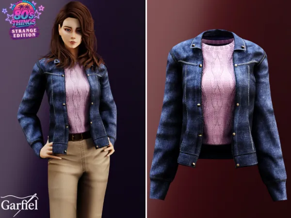 Adult - Nancy - Denim jacket with soft cable knit sweater by Garfiel