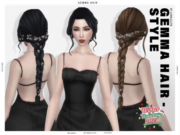 Sims 4 Winter Holidays Gemma Braid Hairstyle with Gemstones by Leah_Lillith