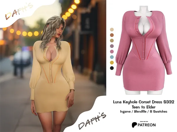 Sims 4 Daph's Luna Keyhole Corset Dress S332