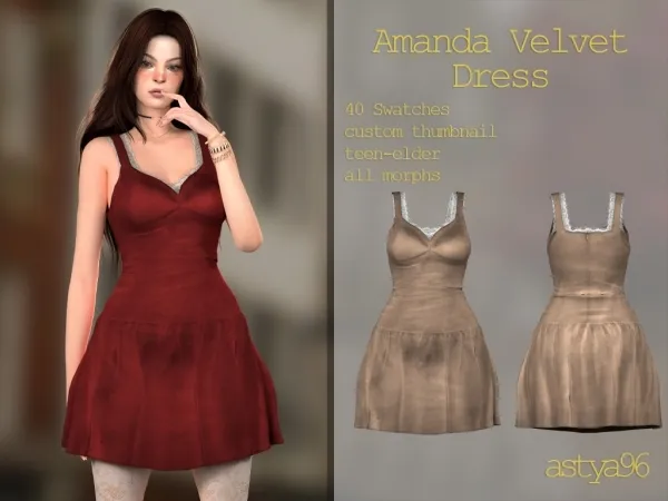 Sims 4 Amanda Velvet Dress by astya96cc