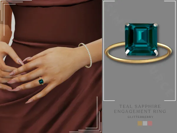 Alpha Teal Engagement Ring by Glitterberryfly - The Sims 4 Custom Content