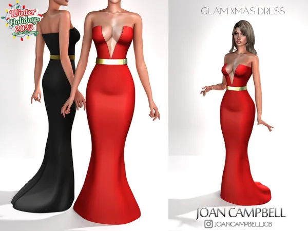 Alpha GLAM XMAS DRESS by Joan_Campbell_Beauty_ - The Sims 4 Custom Content