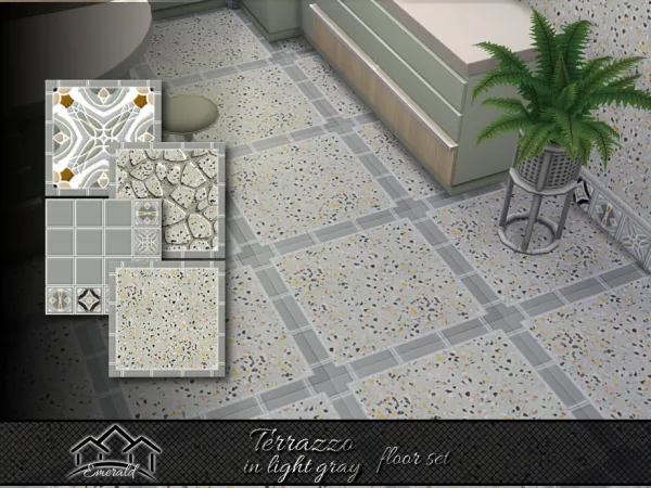 Mix Terrazzo in light gray floor set by Emerald - The Sims 4 Custom Content