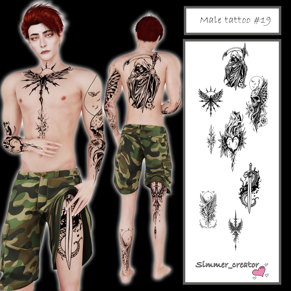 Mix Male tattoos 19 by simmer_creator - The Sims 4 Custom Content