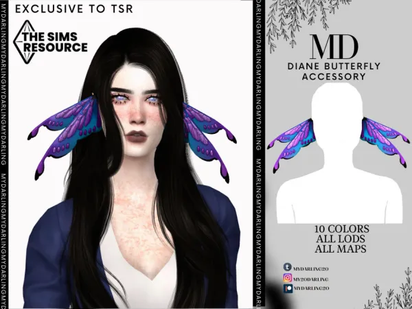 Alpha Diane Butterfly Acessory Adult by Mydarling20 - The Sims 4 Custom Content
