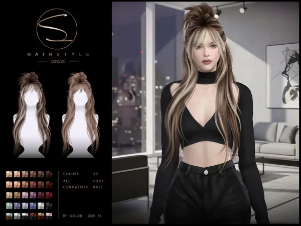 Sims 4 S-CLUB_021225_Retro  ponytail hairstyles by S-Club