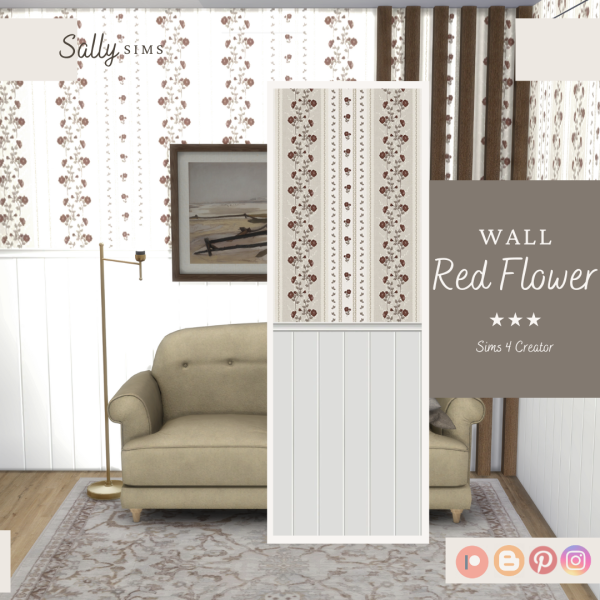 Alpha Wall RED FLOWER by sally4sims - The Sims 4 Custom Content