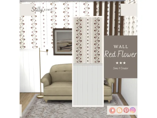 Alpha Wall RED FLOWER - The Sims 4 Custom Content