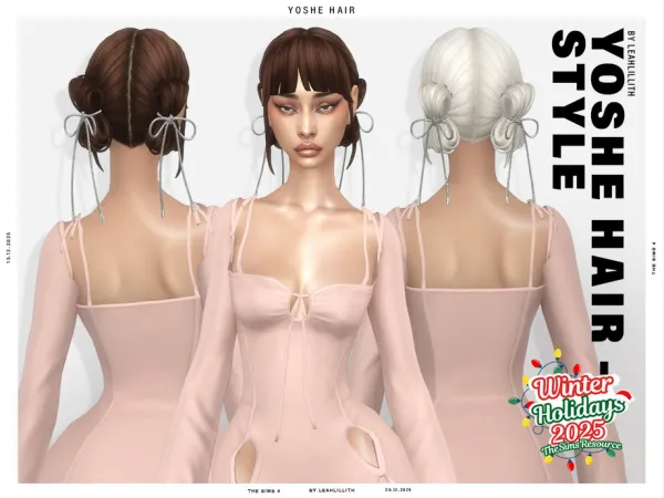 Maxis Match Winter Holidays Yoshe Bow Buns Hairstyle by Leah_Lillith - The Sims 4 Custom Content