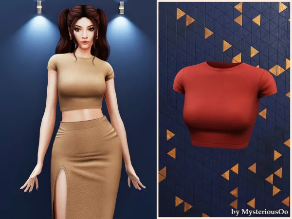 Alpha Short sleeve crop top by thesimsresource - The Sims 4 Custom Content