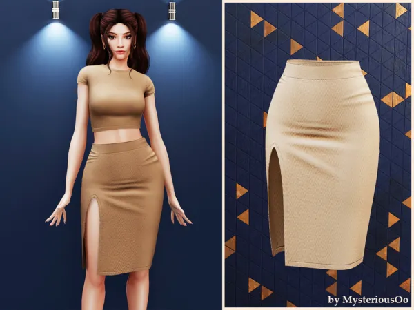 Alpha Knit high slit midi skirt by MysteriousOo - The Sims 4 Custom Content
