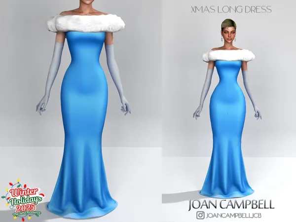 Alpha XMAS LONG FUR DRESS by Joan_Campbell_Beauty_ - The Sims 4 Custom Content
