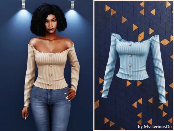 Sims 4 Off shoulder ribbed top by MysteriousOo