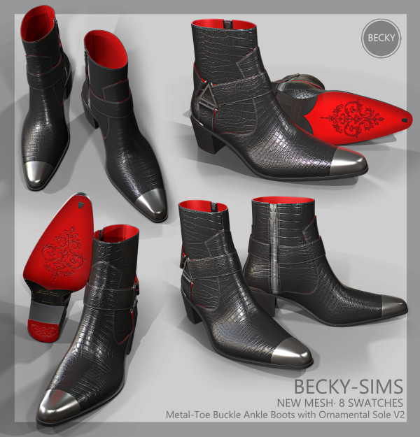 Alpha BECKYSIMS Metal Toe Buckle Ankle Boots by simsfinds - The Sims 4 Custom Content