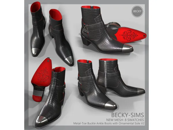 Alpha BECKYSIMS Metal Toe Buckle Ankle Boots - The Sims 4 Custom Content