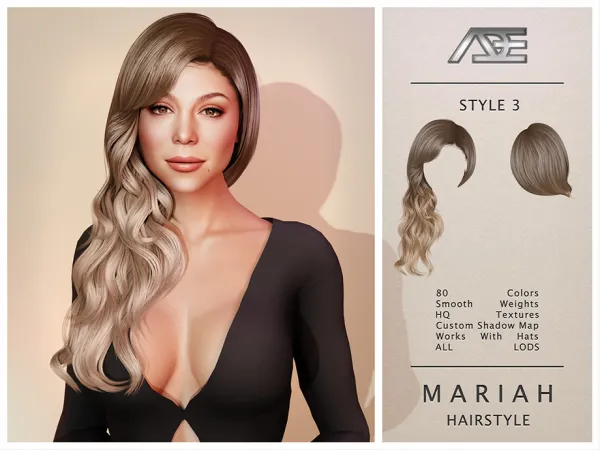 Alpha Mariah Style 3 (Hairstyle) - The Sims 4 Custom Content