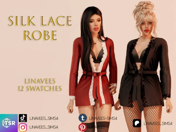 Alpha HANNA SILK LACE SHORT ROBE by linavees - The Sims 4 Custom Content