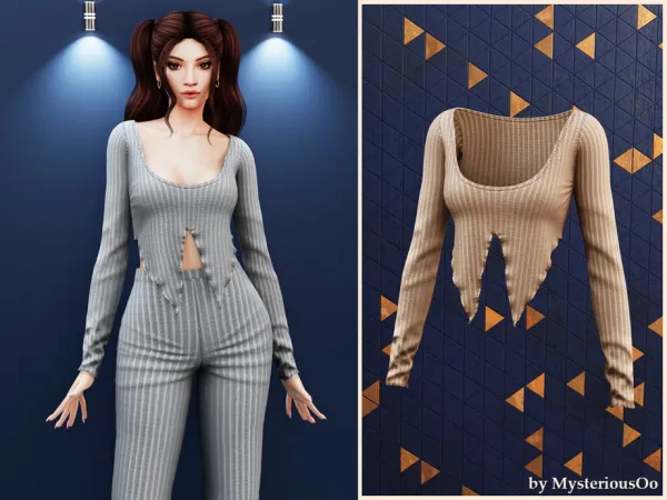 Alpha Ribbed asymmetrical hem top by thesimsresource - The Sims 4 Custom Content
