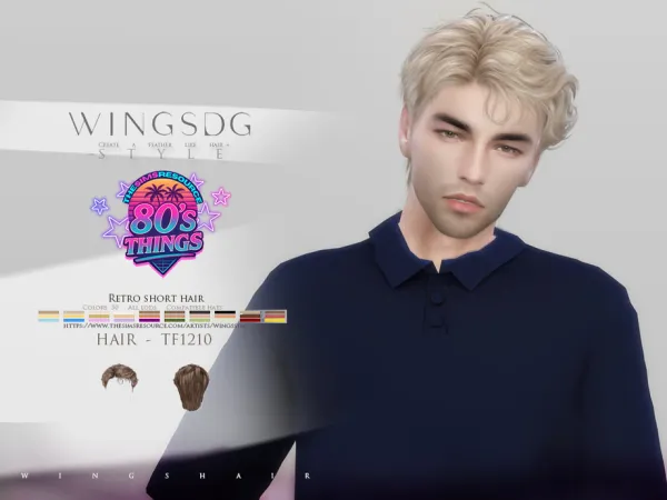 Alpha WINGS TF1210 Retro short hair by wingssims - The Sims 4 Custom Content