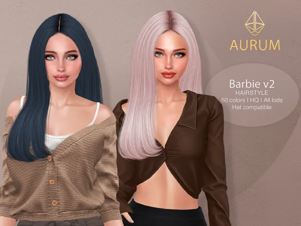 Alpha Barbie Hairstyle v2 Long Sleek Straight Hair - The Sims 4 Custom Content