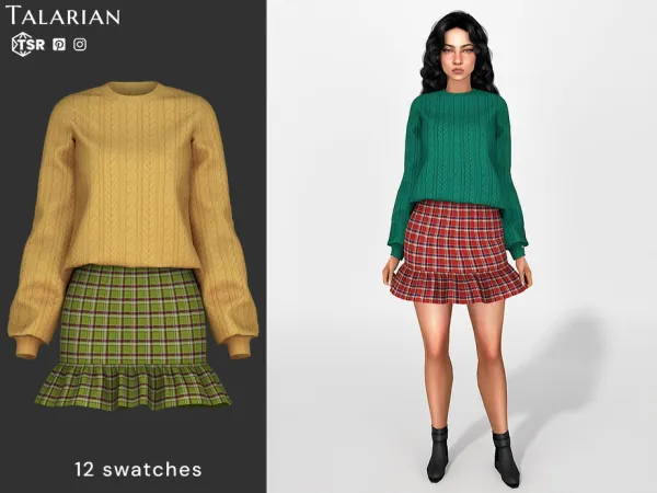 Sims 4 Oaklyn Knit Sweater Skirt Outfit by talarian
