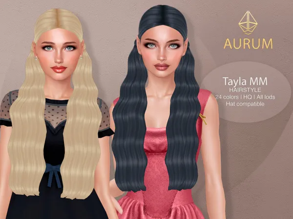 Maxis Match Tayla Long Wavy Double Pigtails - The Sims 4 Custom Content