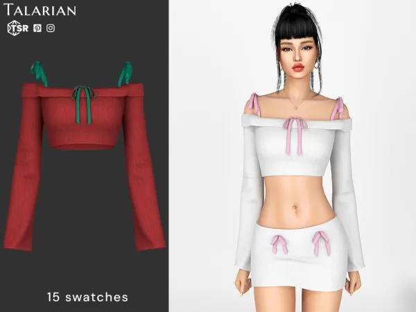 Mix Amaia Off Shoulder Ribbon Crop Top by talarian - The Sims 4 Custom Content