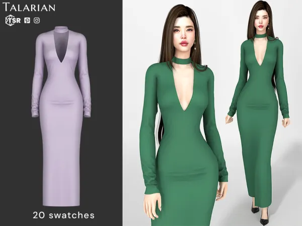 Sims 4 Leyla Deep Neckline Maxi Dress by talarian