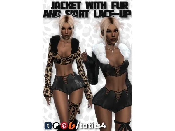 Mix Short jacket with a fur collar and a laced skirt - The Sims 4 Custom Content