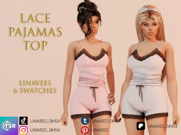 Alpha CARTER LACE PAJAMAS (TOP) by linavees - The Sims 4 Custom Content