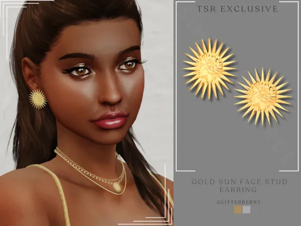 Sims 4 Gold Sun Face Stud Earring by Glitterberryfly