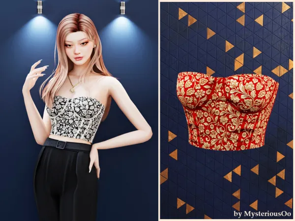 Alpha Strapless lace corset top by MysteriousOo - The Sims 4 Custom Content