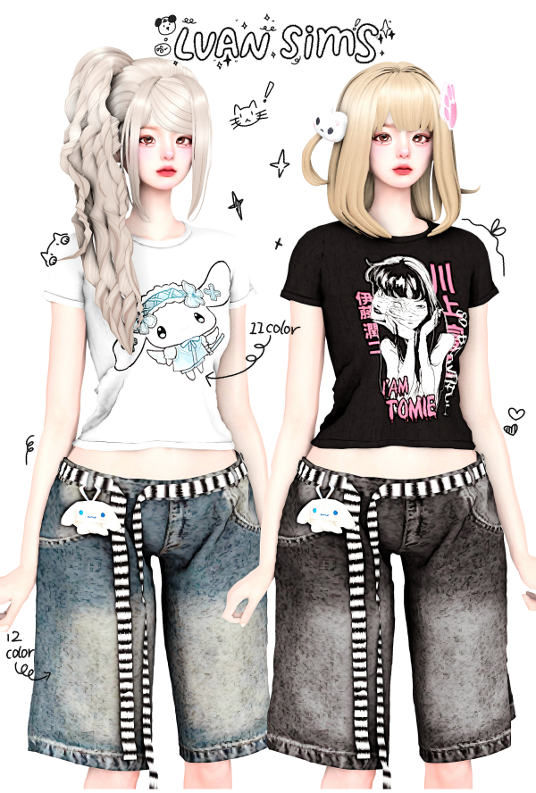 Alpha [LVAN]Simple t shirt and cropped jeans A156 by simsfinds - The Sims 4 Custom Content