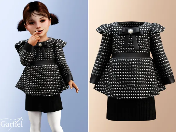 Alpha Toddler Elegant houndstooth layered dress outfit by Garfiel - The Sims 4 Custom Content