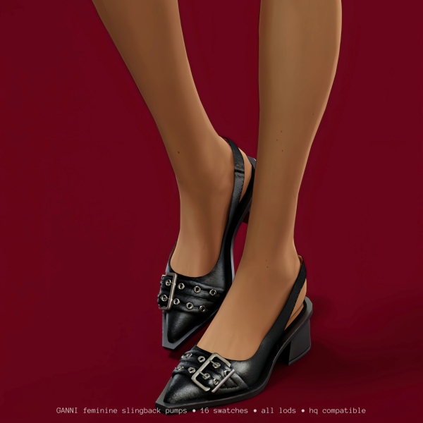 Alpha ganni feminine slingback pumps by simsfinds - The Sims 4 Custom Content
